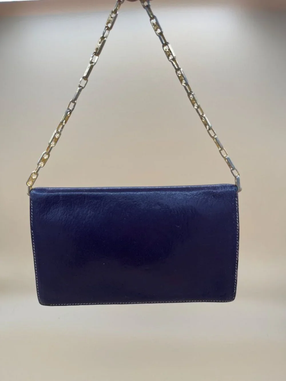 Hermes Bi Colour Long Wallet Navy Blue Periwinkle Purple Chain Crossbody